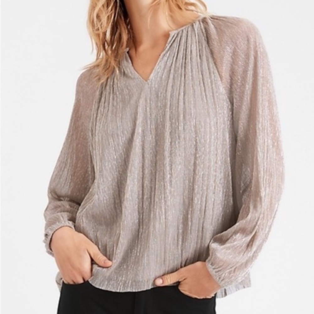 Banana Republic Tan Sparkling Pleated Relaxed Blouse